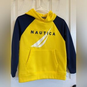 Nautica Boys Blue and Yellow Colorblock Logo Pullover Size M (10/12)